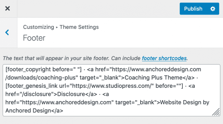 Footer Copyright - Docs - Coaching Plus Theme, Customizer Settings