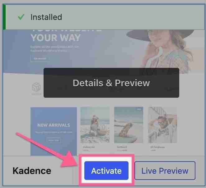 Activate Kadence Theme