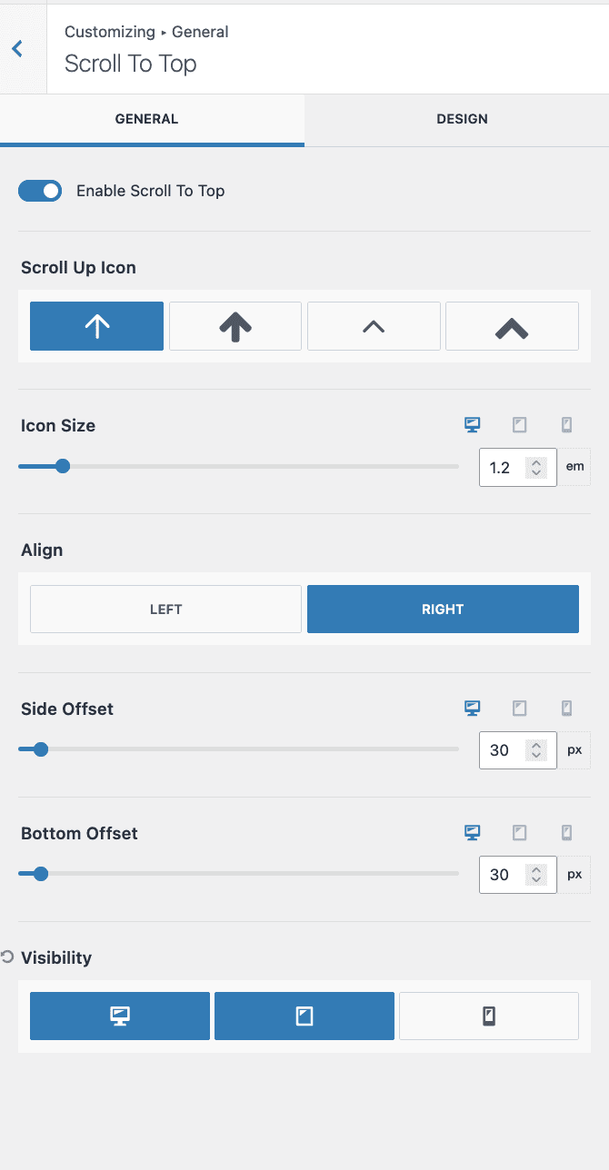 General (Theme Default) settings - Docs - Coaching Plus Kadence, Customizer